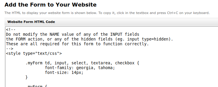 Get form widget HTML code Get form widget HTML code