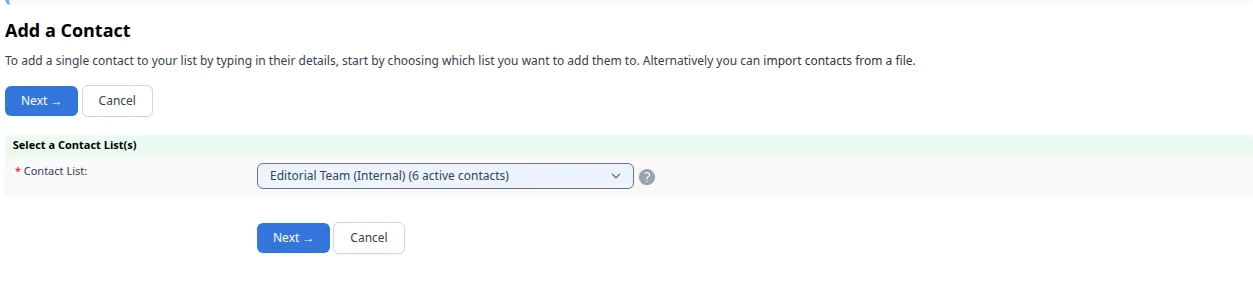 Add a Contact: Select Contact List