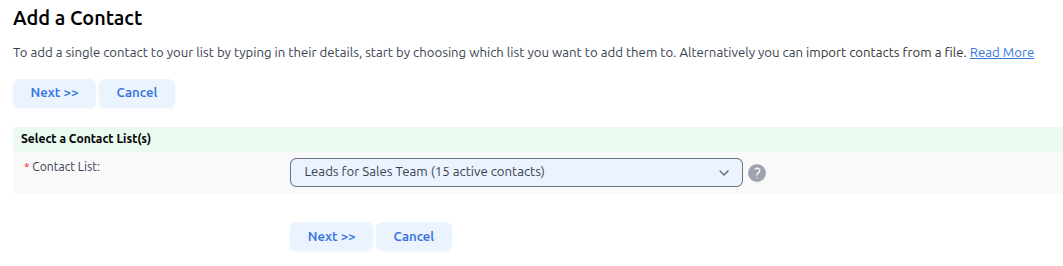 Add a Contact: Select Contact List