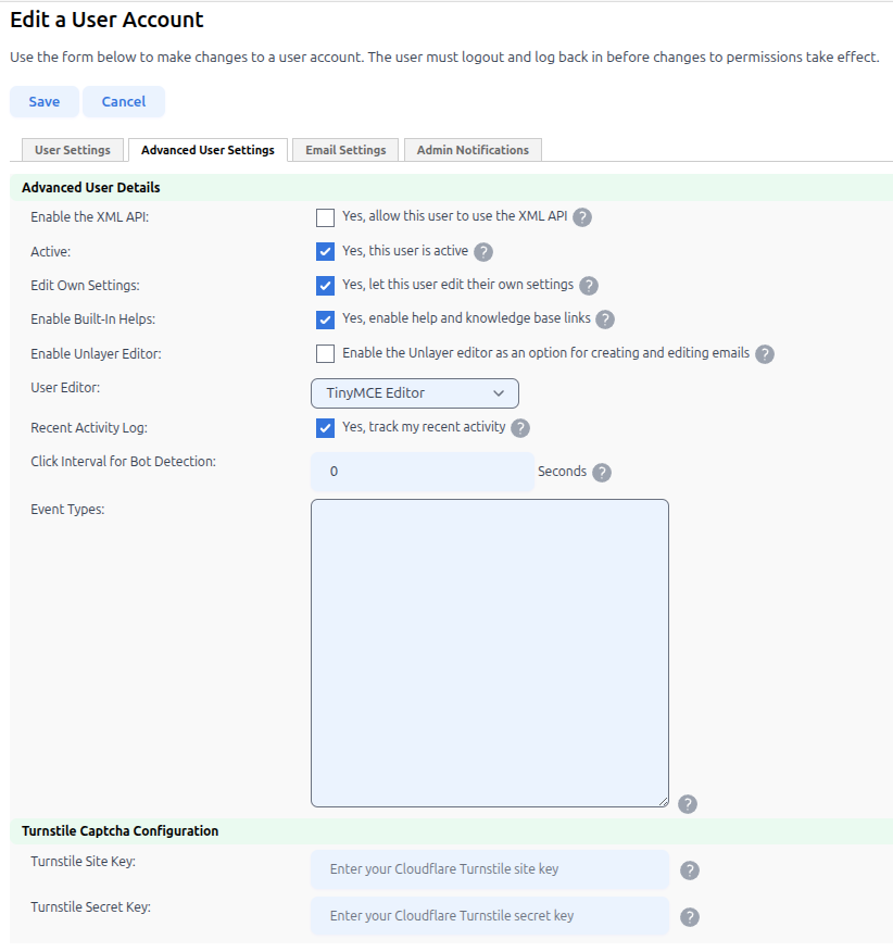 Advanced User Settings