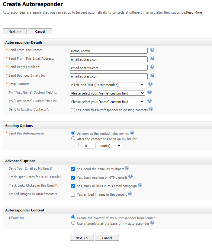 Autoresponder Sending Options