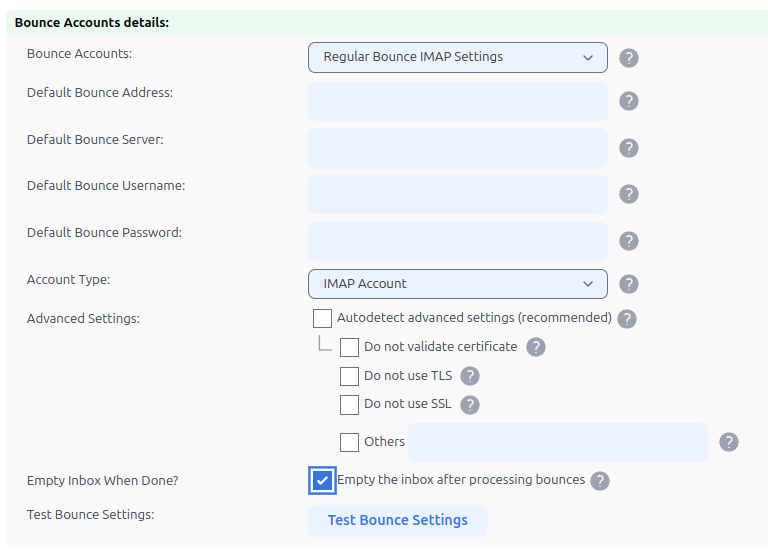 Regular Bounce IMAP Settings