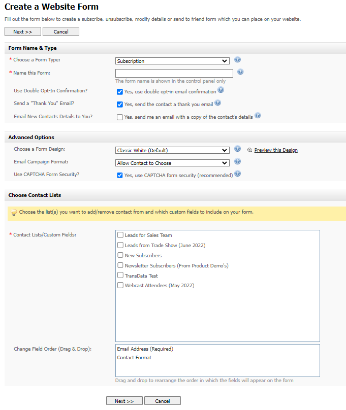 configuring basic form settings