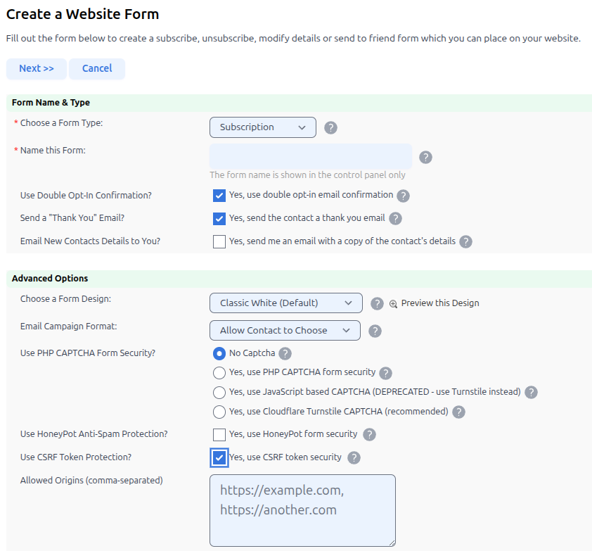 configuring basic form settings