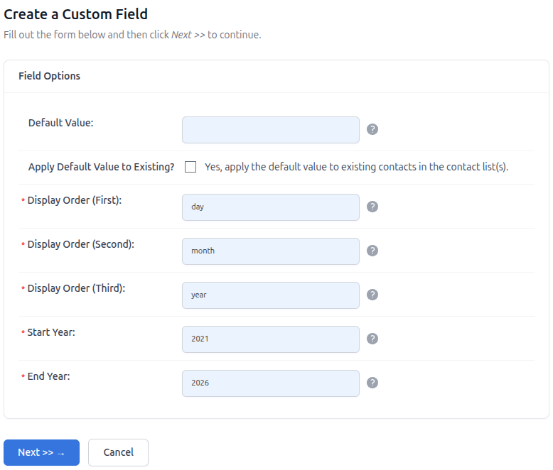Configuring a Date Field
