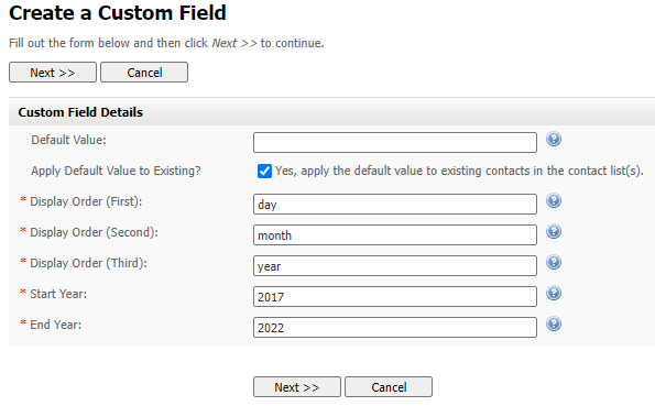 Configuring a Date Field