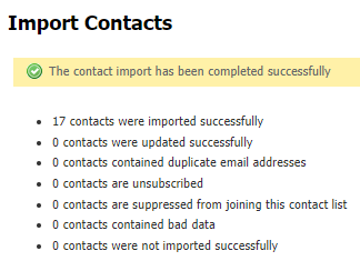 Contact Import Report