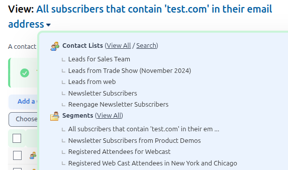Contact List and Segment Menu Contact List and Segment Menu