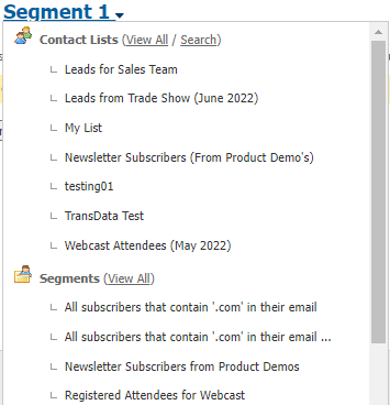 Contact List and Segment Menu