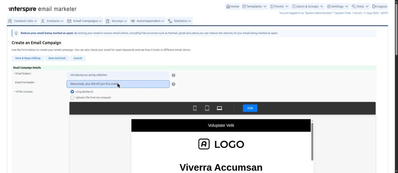 The BuilderJS preview and Edit button on the content step