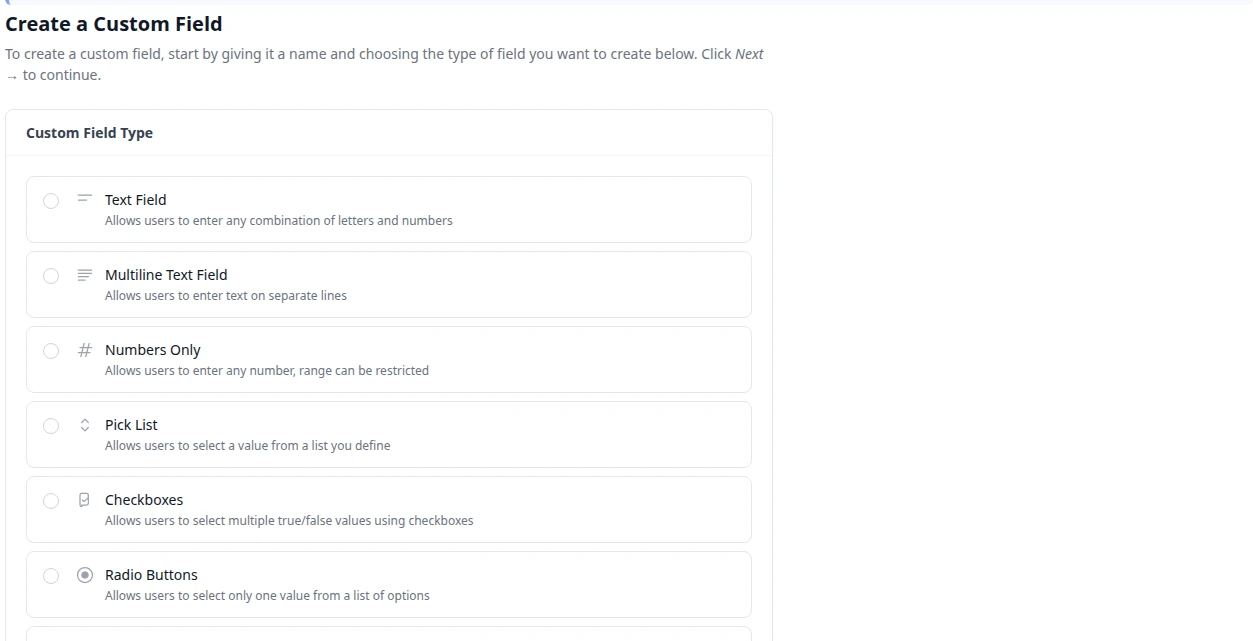 Create a Custom Field: Select Contact List Create a Custom Field: Select Contact List