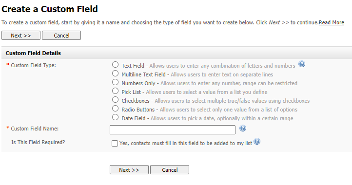 Create a Custom Field: Type and Name