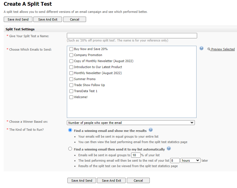 Creating a Split Test