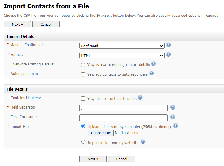 Define File Parameters