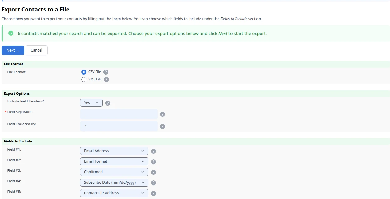 Specify Contact File Details