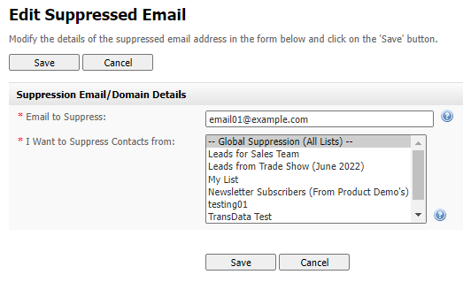 Edit Suppressed Email Address