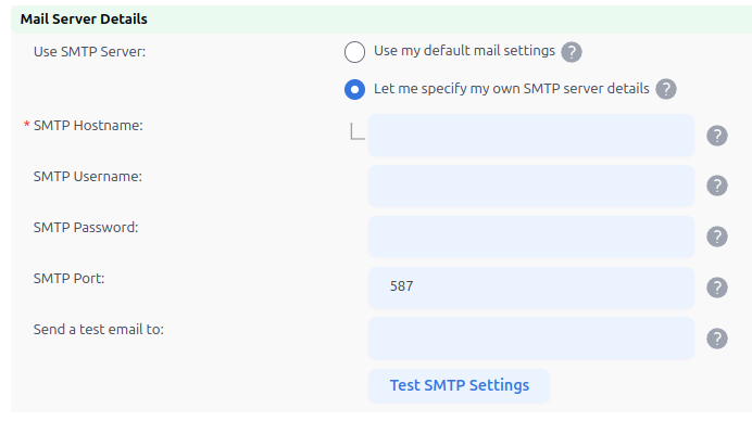 email setting smtp server details