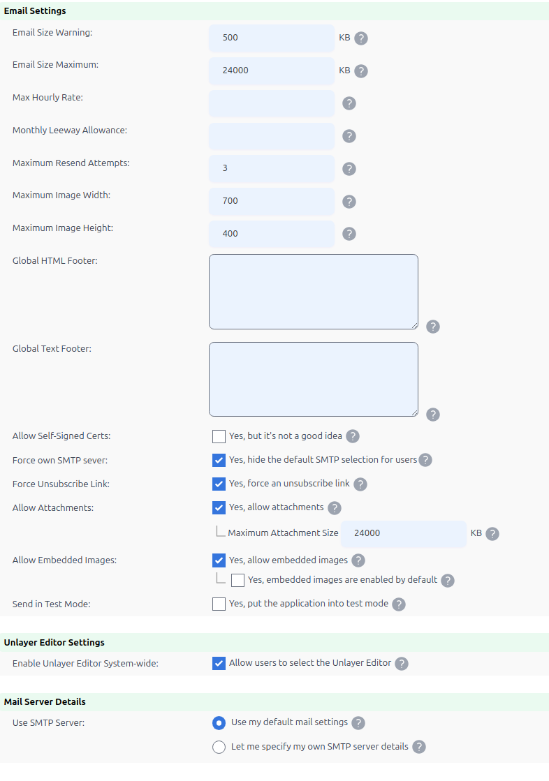 email settings