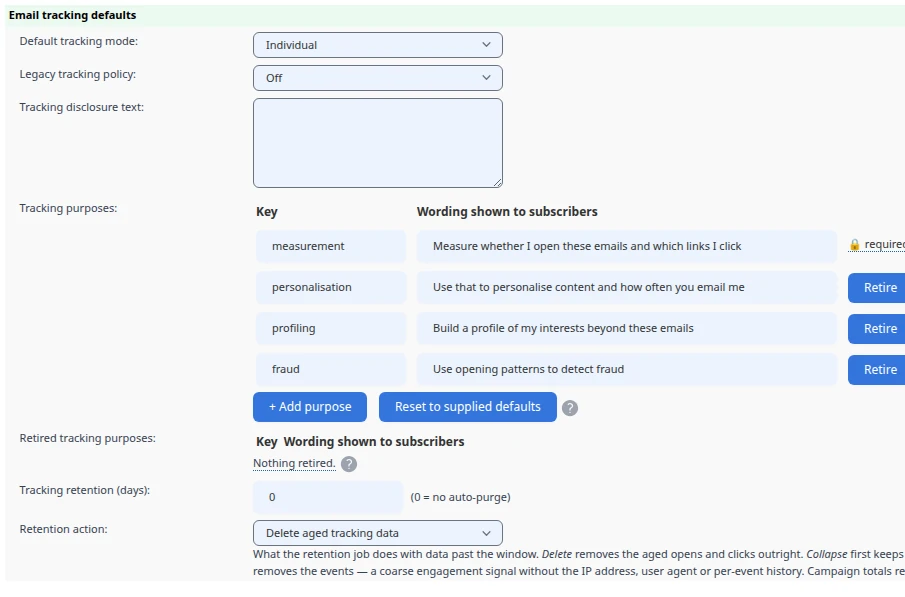 Email tracking defaults