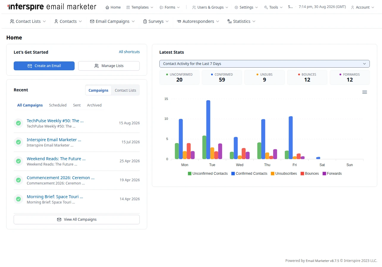The Interspire Email Marketer Interface at a Glance The Interspire Email Marketer Interface at a Glance