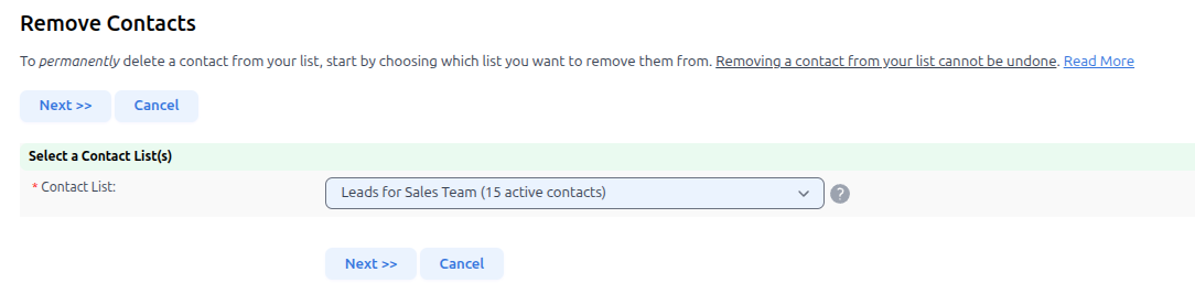 Remove a Contact: Choose Contact List