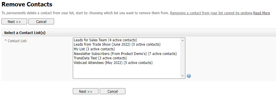 Remove a Contact: Choose Contact List