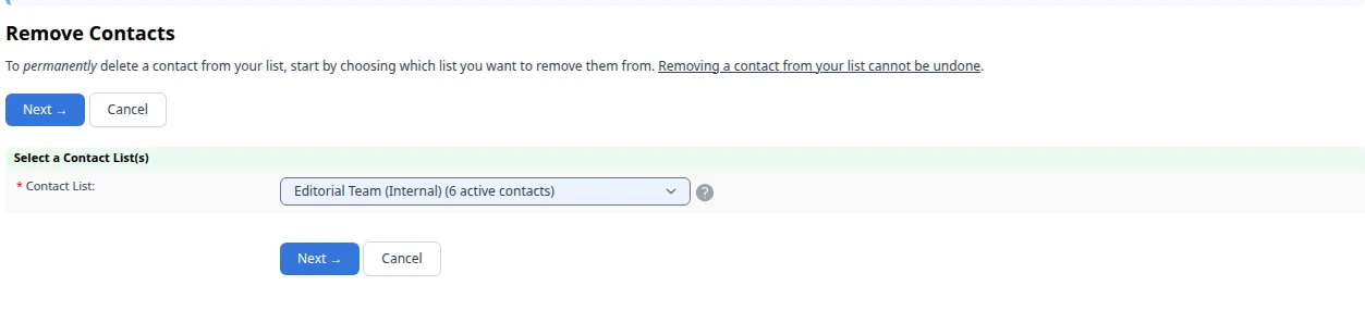 Remove a Contact: Choose Contact List