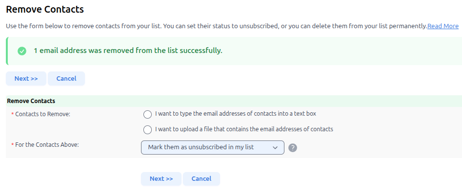 Removed Contact Report