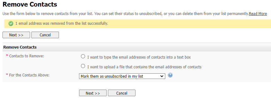 Removed Contact Report