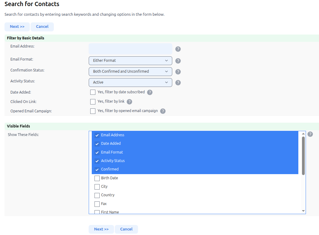 Searching Contacts: Filter and Show Fields
