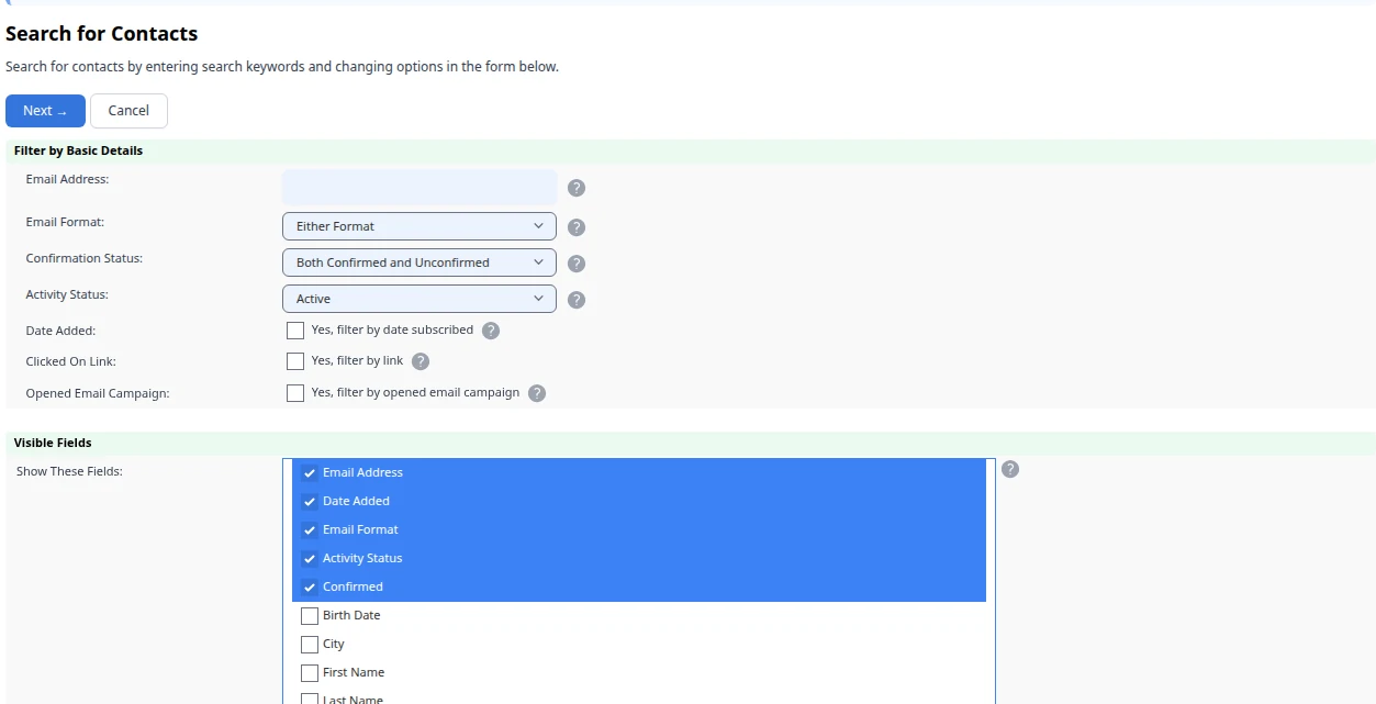 Searching Contacts: Filter and Show Fields