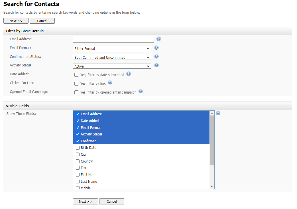 Searching Contacts: Filter and Show Fields