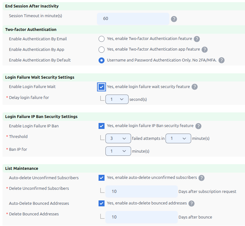 security settings