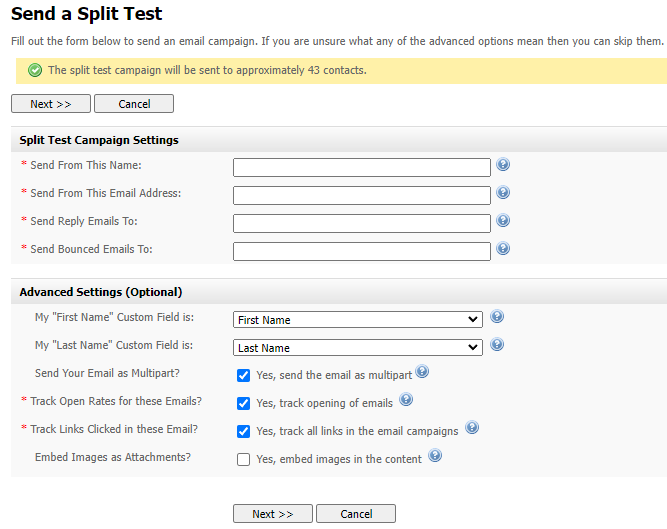 Sending a Split Test: Test Settings