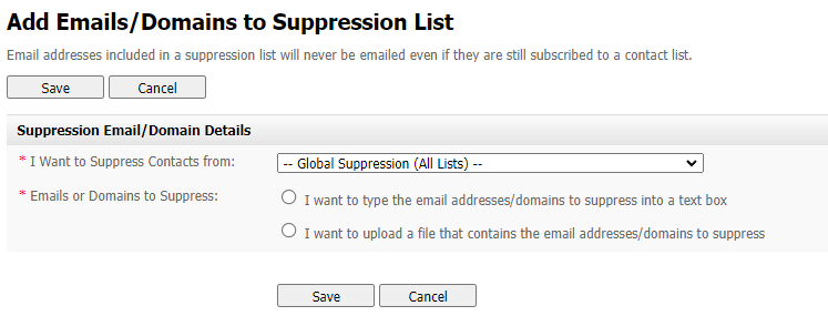 Suppress an Email or Domain: Select Contact List