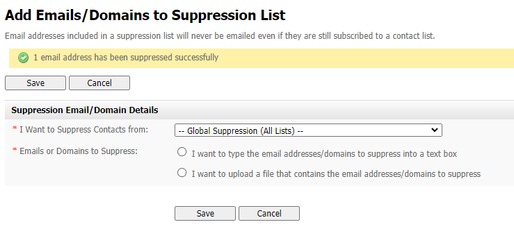 Suppressed Email Address or Domain Report