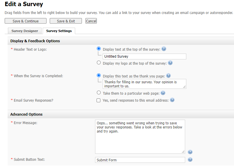 Survey Settings