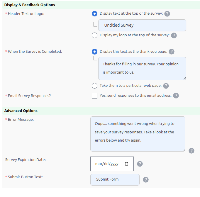 Survey Settings