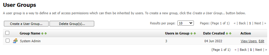 user groups screen