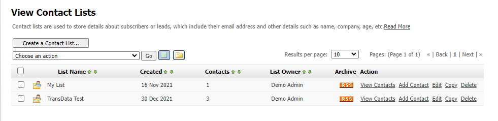 Viewing Contact Lists