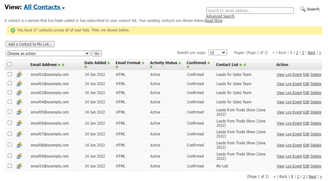 Viewing Contacts