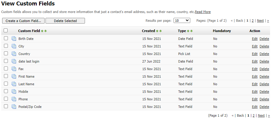 Viewing Custom Fields