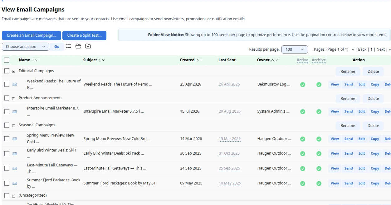 Viewing Email Campaigns