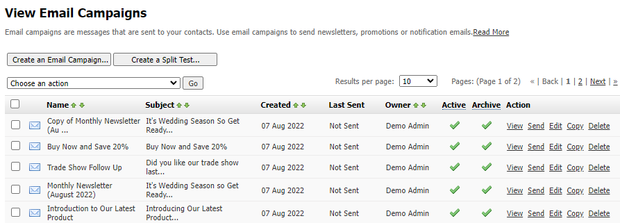 Viewing Email Campaigns