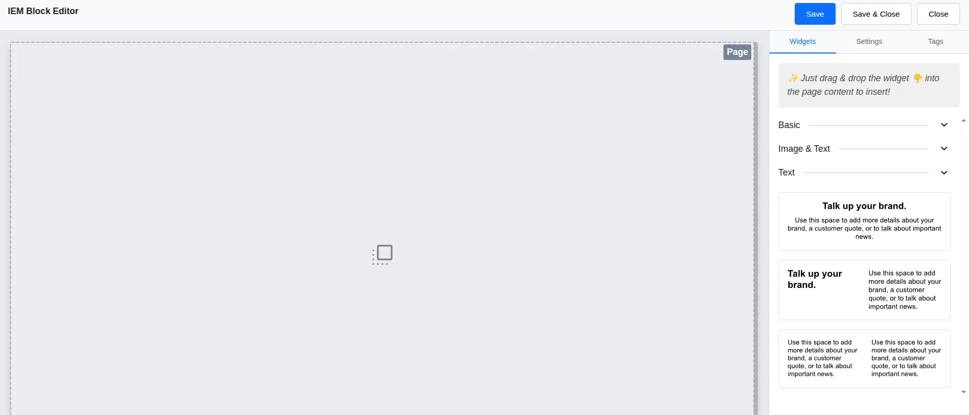 The Text widget group