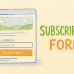 Hand-drawn Adding a subscription form to your website tutorial illustration with web page frame, email input field, subscribe button icons