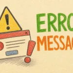 Hand-drawn Error Messages tutorial illustration with warning triangle, alert dialog box, exclamation mark icons