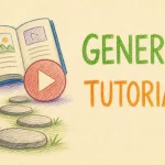 Hand-drawn General Tutorials tutorial illustration with open book, play button, stepping stones path icons