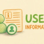 Hand-drawn General Users Information tutorial illustration with person icon, info card, user badge icons