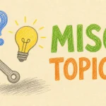Hand-drawn Miscellaneous tutorial illustration with toolbox, mixed small utility icons, question/help badge icons